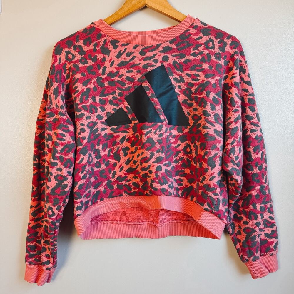Pink Leopard Print Cropped Sweatshirt Small